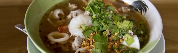 *Kuay Teaw Tom Yum (Hot and Sour Noodle Soup)